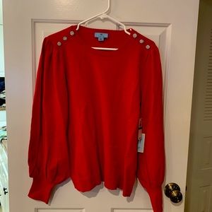 CeCe Rhinestone Shoulder Puff-Sleeve Sweater